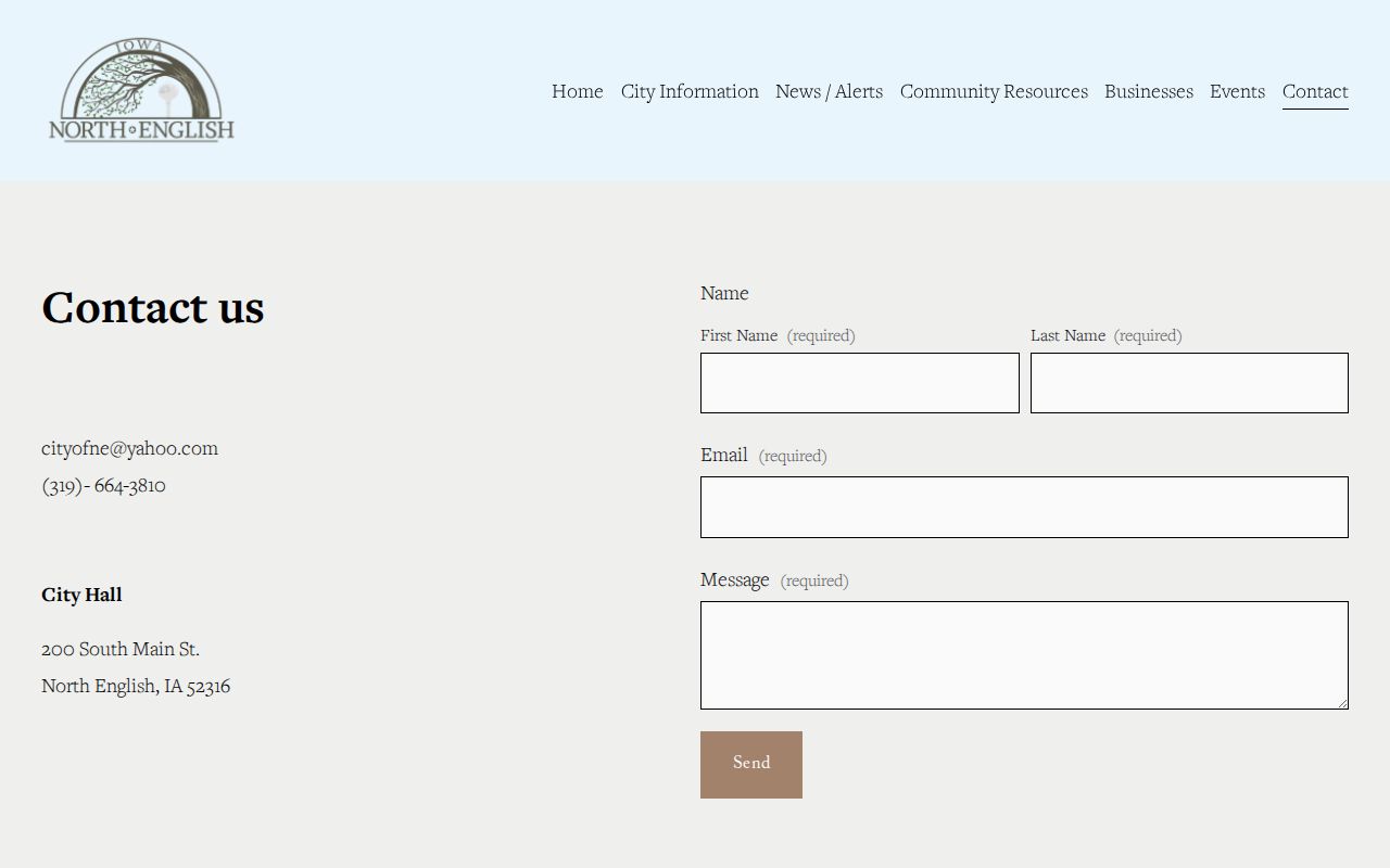 North English official city contact page for arrest-record routing
